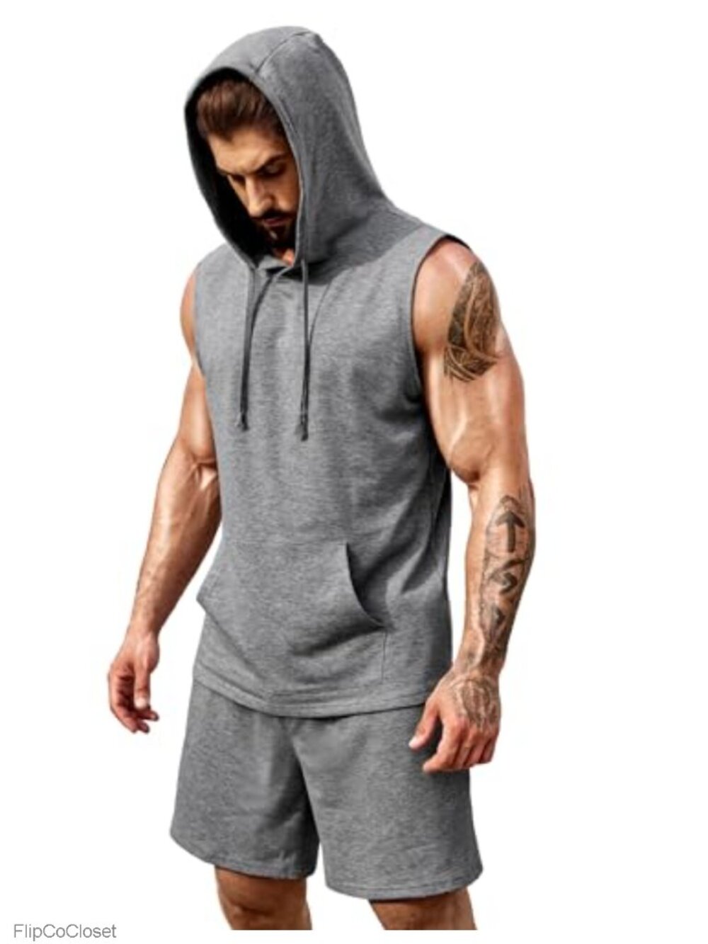 Men's 2 Piece Sleeveless Hoodie and Shorts Set Lightweight Workout Outfit